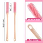 2Pack Toe Cleaning Brush,15.7" Silicone Foot Scrubber in Shower with Long Handle Cleaning Bath Foot Brush for shower Gentle Foot Exfoliating Lotion Applicator for Seniors,Elderly, Men and Women (Pink)