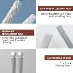 Long Handled Silicone Toe Cleaner, Soft Rubber Brush, Exfoliating Foot Scrubber for Shower - Seniors, Men and Women (Gray)
