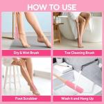 2Pack Toe Cleaning Brush,15.7" Silicone Foot Scrubber in Shower with Long Handle Cleaning Bath Foot Brush for shower Gentle Foot Exfoliating Lotion Applicator for Seniors,Elderly, Men and Women (Pink)