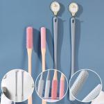 Long Handled Silicone Toe Cleaner, Soft Rubber Brush, Exfoliating Foot Scrubber for Shower - Seniors, Men and Women (Gray)