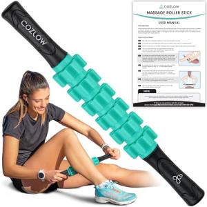 COZLOW Muscle Roller Stick - Green - Body Massage Tool w/ 6 Rollers & Non-Slip Handles for Deep Tissue Massage & Maximum Muscle Recovery