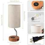 Upgraded Smart Bedside Table Lamp with Wireless Charger & USB Port - Touch Control LED Desk Lamp for Bedroom, Dimmable Wooden Nightstand Lamp with Fabric Shade for Home Living Room, Kid's Room Cream