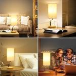 Upgraded Smart Bedside Table Lamp with Wireless Charger & USB Port - Touch Control LED Desk Lamp for Bedroom, Dimmable Wooden Nightstand Lamp with Fabric Shade for Home Living Room, Kid's Room Cream