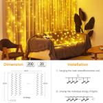 Ollny Curtain Lights 6.6x6.6ft, 200 LED String Lights with Remote 8 Modes Dimmable Timer, USB Power Fairy Light for Bedroom Backdrop Indoor Wall Window Christmas Decorations, Warm White