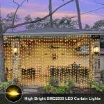echosari Curtain Lights Battery Operated 200 LED Curtain Fairy Lights 6.6×6.6ft with Remote Timer Outdoor Wall Light Fully Waterproof for Wedding Backdrops Bedroom Decor (Warm White)
