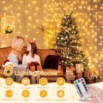 Ollny Curtain Lights 6.6x6.6ft, 200 LED String Lights with Remote 8 Modes Dimmable Timer, USB Power Fairy Light for Bedroom Backdrop Indoor Wall Window Christmas Decorations, Warm White