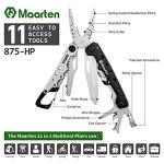 Maarten Lightweight Multitool Pliers, 11 in 1 Suspension Multi-Plier with Carabiner, Stainless Steel Portable Pocket Keychain Multi tool with Spring Pliers, Folding Saw, Bottle Opener and Sheath