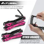 FLISSA 16-in-1 Pink Multi Tool Pliers, Gifts for Men, Stainless Steel EDC Multitool with Pocket Knife, Belt Clip and Oxford Pouch, for Camping Survival Outdoor Activities