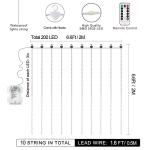 echosari Curtain Lights Battery Operated 200 LED Curtain Fairy Lights 6.6×6.6ft with Remote Timer Outdoor Wall Light Fully Waterproof for Wedding Backdrops Bedroom Decor (Warm White)