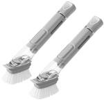 SUBEKYU Dish Brushes with Soap Dispenser, Kitchen Dish Scrubber Brushes with Handle, Dishwashing Cleaning Scrubbers for Dishes/Pans/Pots, Grey 2Pack