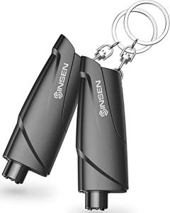 SINSEN Window Breaker Seatbelt Cutter, Car Emergency Safety Keychain, Seat Belt Escape Tool and Glass Hammer, Spring-Loaded for Land and Underwater, 2PCS, Black