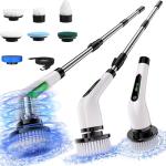 Electric Spin Scrubber, Full Body Waterproof Cordless Cleaning Brush with 7 Replaceable Brush Heads Power Scrubber Shower Adjustable & Detachable Handle for Bathroom, Tub, Tile, Floor, Car