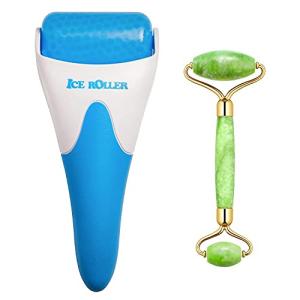 AECW (Jade Roller + Ice Roller) 2 in 1 Ice Roller for Face & Eye Puffiness Relief and Jade Roller for Face Eyes Body Neck Facial Massage Tool Roller