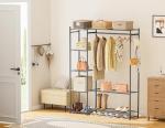 Wardrobe Closet,Portable Clothes Rack with 4 Tiers Shelves,Freestanding Closet Organizers and Storage System with Hanging Rods,Steel Clothing Rack Suitable for Cloakrooms,Bedrooms,Entrances,etc.Black