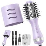 Travel Hair Dryer Brush, Dual Voltage Blow Dryer Brush, Mini Hot Air Portable 2 inch Travel Hair Dryer Styler Volumizer Oval Shape (Purple)