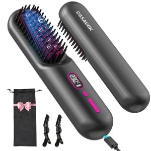 Cordless Hair Straightener Brush for Travel,Mini Hair Straightener Comb with Negative Ion,Portable hot Brush Hair Straightener for Women, Rechargeable 9600mAh Battery, Anti-Scald,12 Temp-Setting