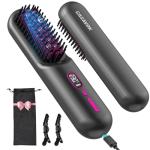 Cordless Hair Straightener Brush for Travel,Mini Hair Straightener Comb with Negative Ion,Portable hot Brush Hair Straightener for Women, Rechargeable 9600mAh Battery, Anti-Scald,12 Temp-Setting