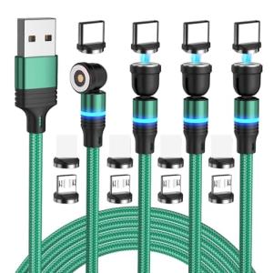 BITHAI Magnetic Charging Cable Rotation Magnetic Phone Charger with LED 4Pack Compatible with Micro Type C and iProduct Device | Nylon-Braided Cords (10ft/10ft/10ft/10ft)