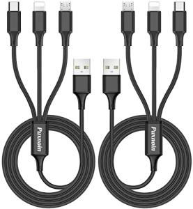 Puxnoin Multi Charging Cable, 6FT 2Pack Multi Charger Cable Universal 3 in 1 Multiple USB Cable Fast Charging Cord with Type C, Micro USB Port Connectors Compatible with Most Cell Phones Tablets