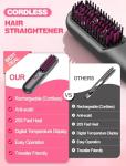 Cordless Hair Straightener Brush for Travel,Mini Hair Straightener Comb with Negative Ion,Portable hot Brush Hair Straightener for Women, Rechargeable 9600mAh Battery, Anti-Scald,12 Temp-Setting