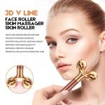 2-IN-1 Beauty Bar 24k Golden Pulse Facial Face Massager, Electric 3D Roller and T Shape Arm Eye Nose Head Massager Facial Roller Massager Kit Skin Care Tools