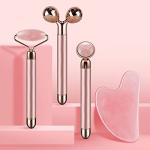 4-in-1 Face Massager and Gua Sha Set for Women, Rose Quartz Face Roller Skin Care Tools Electric Eye Massager Tool for Face Skin Roller