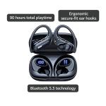 Wireless Earbuds Bluetooth 5.3 Headphones 90 Hrs Playtime Ear buds with Wireless Charging Case Power Display Over-ear Earphones with Earhooks Waterproof Stereo Headset for Android phone Workout Black