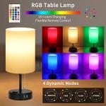 Bedside Table Lamps for Bedrooms Nightstand Lamp RGB Color Changing Bedside Lamp with 2 USB Charging Port and AC Outlet, 3 Way Dimmable Small Modern Lamp for Home Living Room Bedroom Party