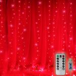 300 LED Curtain Christmas String Lights, Backdrop Fairy Lights With Remote Control USB Power 8 Lighting Modes Window Red Lights for Bedroom, Home, Xmas, Valentines Day Decor - 9.8ft x 9.8ft