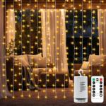 DealBeta Battery Operated Curtain Lights,9.8ft×9.8ft 300 LED Curtain Lights with Remote Timer 8 Modes, Waterproof Hanging Fairy Lights for Outdoor Indoor Wedding Christmas Decor (Warm White)