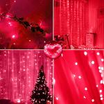 300 LED Curtain Christmas String Lights, Backdrop Fairy Lights With Remote Control USB Power 8 Lighting Modes Window Red Lights for Bedroom, Home, Xmas, Valentines Day Decor - 9.8ft x 9.8ft