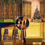 Whywhife Upgraded Solar Curtain Lights Outdoor Garden Fairy String Lights 300 LED 8 Modes Remote Control Waterproof Waterfall Lights for Gazebo Patio Party Festival Wedding Christmas Decorations(Warm)