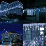Dazzle Bright 360 LED Christmas Icicle Lights, 29.5 FT 8 Modes Curtain Fairy Lights with 60 Drops, Connectable Xmas String Lights for Outside Holiday Wedding Party Decorations (White)