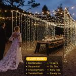 DealBeta Battery Operated Curtain Lights,9.8ft×9.8ft 300 LED Curtain Lights with Remote Timer 8 Modes, Waterproof Hanging Fairy Lights for Outdoor Indoor Wedding Christmas Decor (Warm White)