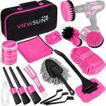 Viewsun 20PCS Car Cleaning Kit, Pink Car Interior Detailing Kit with Drill Brush Set, Windshield Cleaning Tool, Detailing Brushes, Wire Brushes, Cleaning Gel, Complete Cleaning Supplies for Women