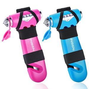 SINSEN Car Safety Hammer, Automotive Window Breaker and Seatbelt Cutter for Women, Roadside Emergency Kit, 3 in 1 Escape Tools, Road Trip Essential and Must Haves (2, Pink)