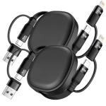 Multi Charging Cable, 2Pack 5 in 1 Retractable Lightning Charger Cable 60W USB C to USB C Fast Charging,Multiple USBC Cord Multi Car Charger for iPhone 17/16/15/14 Pro Max,iPad,Samsung S25 S24,Tablets