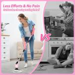 Electric Spin Scrubber, Cordless Cleaning Brush, Shower Scrubber with 8 Replaceable Brush Head, Power Cleaning Brush with Extension Handle, 2 Adjustable Speed, for Bathtub Tile Floor (Pink)
