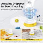 StarVal Electric Spin Scrubber, Cordless Cleaning Brush Shower Scrubber Up to 550 RPM with 9 Replaceable Brush Heads, Bathroom Scrubber Adjustable Extension Handle for Bathroom Kitchen Car (Yellow)