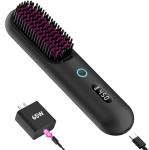 UPoetry Cordless Hair Straightener Brush – Portable Ionic Hot Comb with 65W Fast Charger, Mini Travel Hair Straightening Brush for Women, Lightweight for On-The-Go Styling (Black)