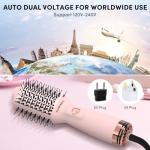 Automatic Dual Voltage Travel Hair Dryer Brush Compact Mini Hot Air Brush with European Plug One Step Blow Dryer and Styler for Women, Oval Barrel 3 Heat & 2 Speed Settings