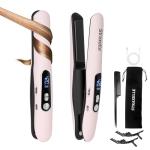 Mini Cordless Hair Straightener and Curler 2 in 1, Mini Portable Flat Iron Adjustable 350°F-420°F Travel Hair Straighteners LED Display/5000mAh Ceramic Flat Iron Hair Straightener for Women Men(Pink)