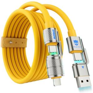 4-in-1 Multi USB C Charging Cable Cord Fast Charge 240W, USB A/C to USB C/L, Chubby Cable C Compatible with iPhone iPad Samsung MacBook Tablets All Devices, Camping & Travel Essentials (1Pack, 4.8FT)