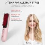 TANSHINE Cordless Hair Straightener Brush for Travel,Portable USB-C Small Hair Straightening Comb for Women,Rechargeable Mini Hot Hair Straightener Brush,Anti-Scald Heated Styling Tools,Pink