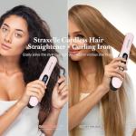 Mini Cordless Hair Straightener and Curler 2 in 1, Mini Portable Flat Iron Adjustable 350°F-420°F Travel Hair Straighteners LED Display/5000mAh Ceramic Flat Iron Hair Straightener for Women Men(Pink)