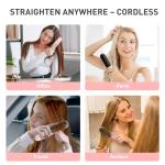 TANSHINE Cordless Hair Straightener Brush for Travel,Portable USB-C Small Hair Straightening Comb for Women,Rechargeable Mini Hot Hair Straightener Brush,Anti-Scald Heated Styling Tools,Pink