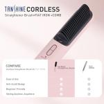 TANSHINE Cordless Hair Straightener Brush for Travel,Portable USB-C Small Hair Straightening Comb for Women,Rechargeable Mini Hot Hair Straightener Brush,Anti-Scald Heated Styling Tools,Pink