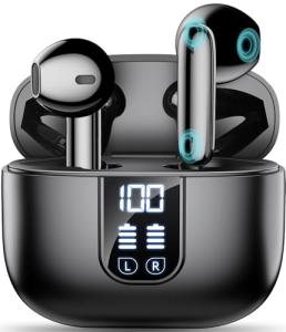 Wireless Earbuds Bluetooth 5.4 In Ear Buds 6 Mic ENC Noise Cancelling Clear Calls, Deep Bass HiFi Stereo Sound Earphones 35H Playtime LED Power Display IPX7 Waterproof Headphones for Android iOS Black