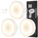 Electight 3 Pack Motion Sensor Light Indoor, Upgraded 14 LEDs Night Light USB Rechargeable, 3 Light Modes & Long Last Battery, Cordless Magnetic NightLight for Closet, Bedroom, Stairs - Warm White