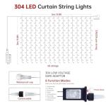 HEYFUNi 304 LED Curtain Lights Outdoor, 9.8Ft*9.8Ft Hanging String Lights Plug in with 8 Modes, Connectable Curtain Fairy Lights for Bedroom, Dorm, Christmas, Wall, Backdrop, Wedding Decor, White